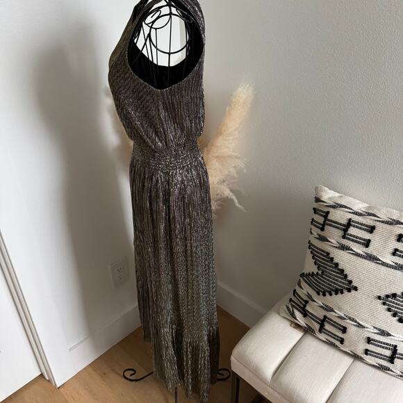 Banana Republic Black Metallic Gold Shimmer High Low Dress Size 4P - Picture 4 of 7